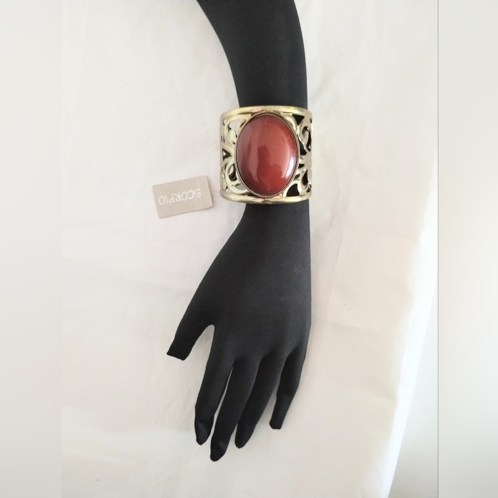 Boho Chic Distressed Faux Gold Large Stone Bracelet Bangle